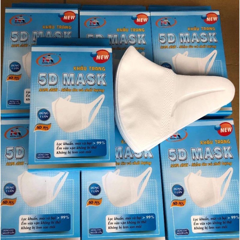 Khẩu trang 5d mask quai vải hộp 10 cái - nam anh