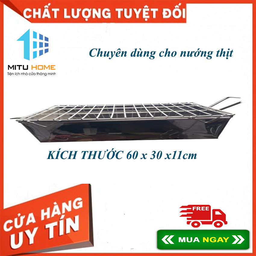 Bếp nướng than hoa INOX - Mituhome - Kèm vỉ nướng loại 60cm x 30cm - Chuyên dùng cho nướng thịt, quán bún chả