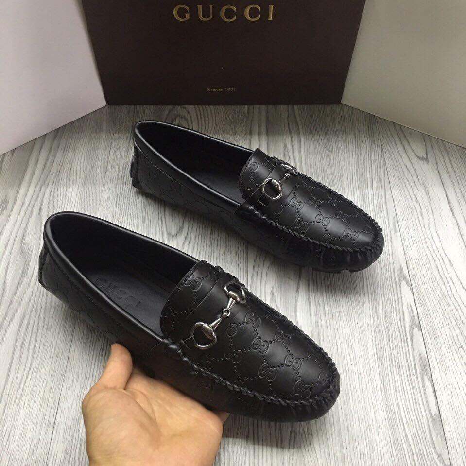 Giầy lười da xích đen nam