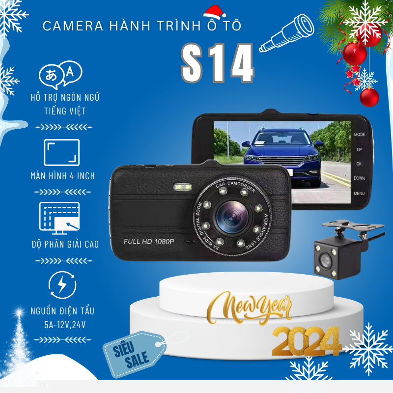 Camera hành trình ô tô ontekco s14 - trước sau full hd 1080p - tích hợp 8 led hỗ trợ quay đêm ghi hình song song