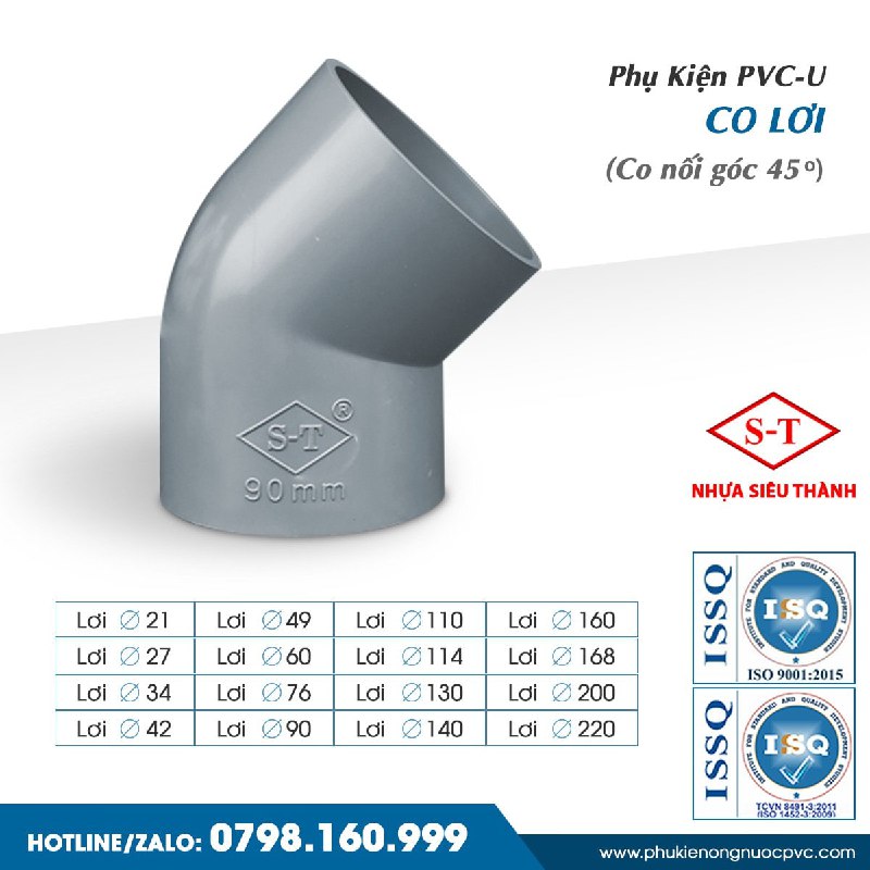 [HCM][GIÁ NHÀ MÁY] Co lơi lơi nhựa chếch 27 UPVC Siêu Thành