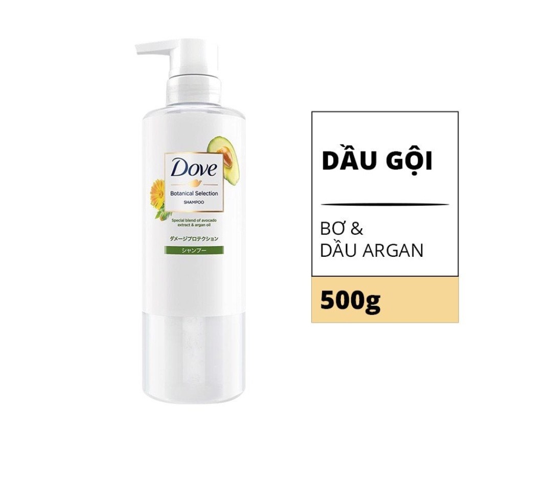 Dầu Gội Dove Nhật Bơ & Dầu Argan Phục Hồi Tóc Hư Tổn 500G.