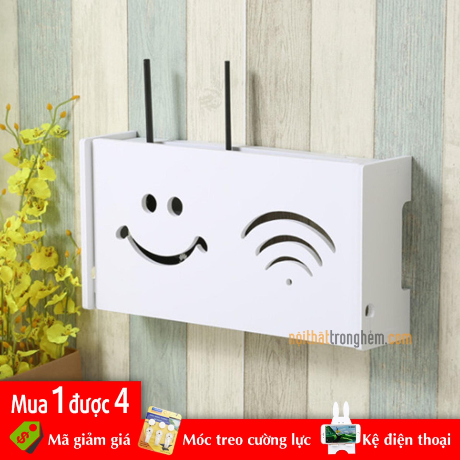 kệ treo wifi che ổ điện an toàn cho trẻ em hình Mặt Cười 5mm bằng pima  không khoan tặng kèm móc treo | shop nội thất trong hẻm