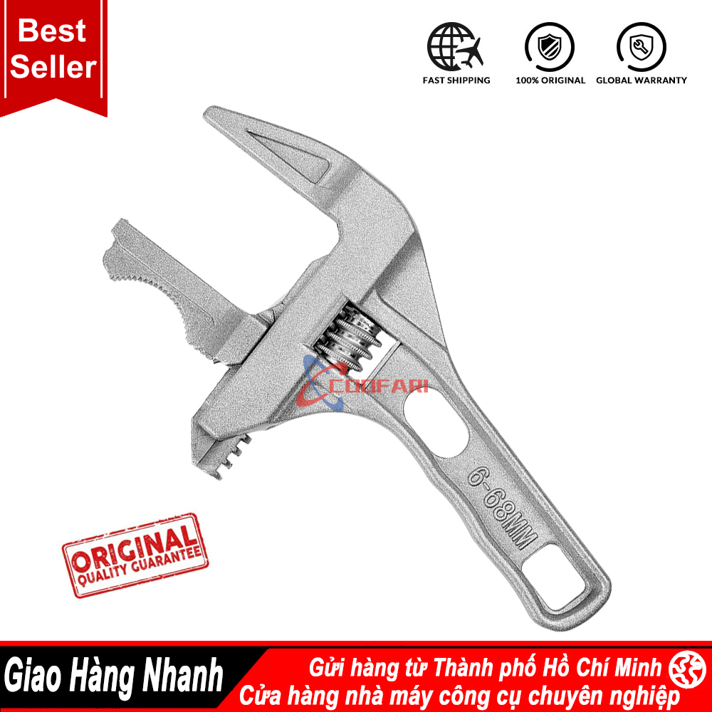Mỏ lết miệng rộng 68mm tiện dụng, Mỏ lếch miệng rộng hợp kim nhôm bền bỉ, cờ lê đa năng vặn ống nước