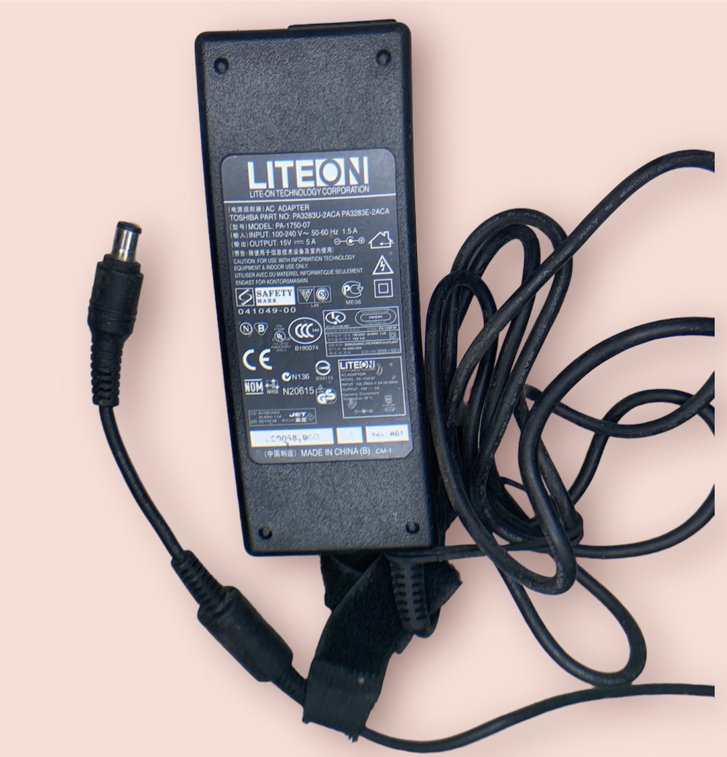 Sạc nguồn laptop liteon 15v - 5a adapter - kèm dây nguồn, nguồn màng hình