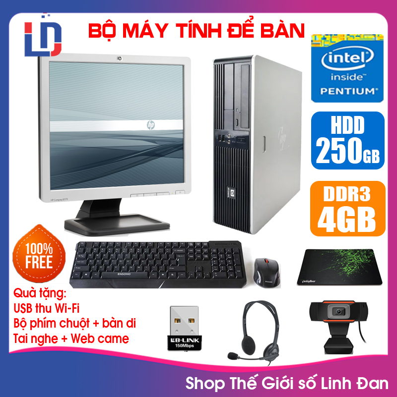 [Trả góp 0%]Bộ case máy tính HP học tập CPU Dual core E7-8xxx / Ram 4GB / HDD 250GB + Màn hình 17 inch  + [QUÀ TẶNG: Bộ phím chuột + USB thu wifi + WebCam + Tai nghe + bàn di chuột] - LLD
