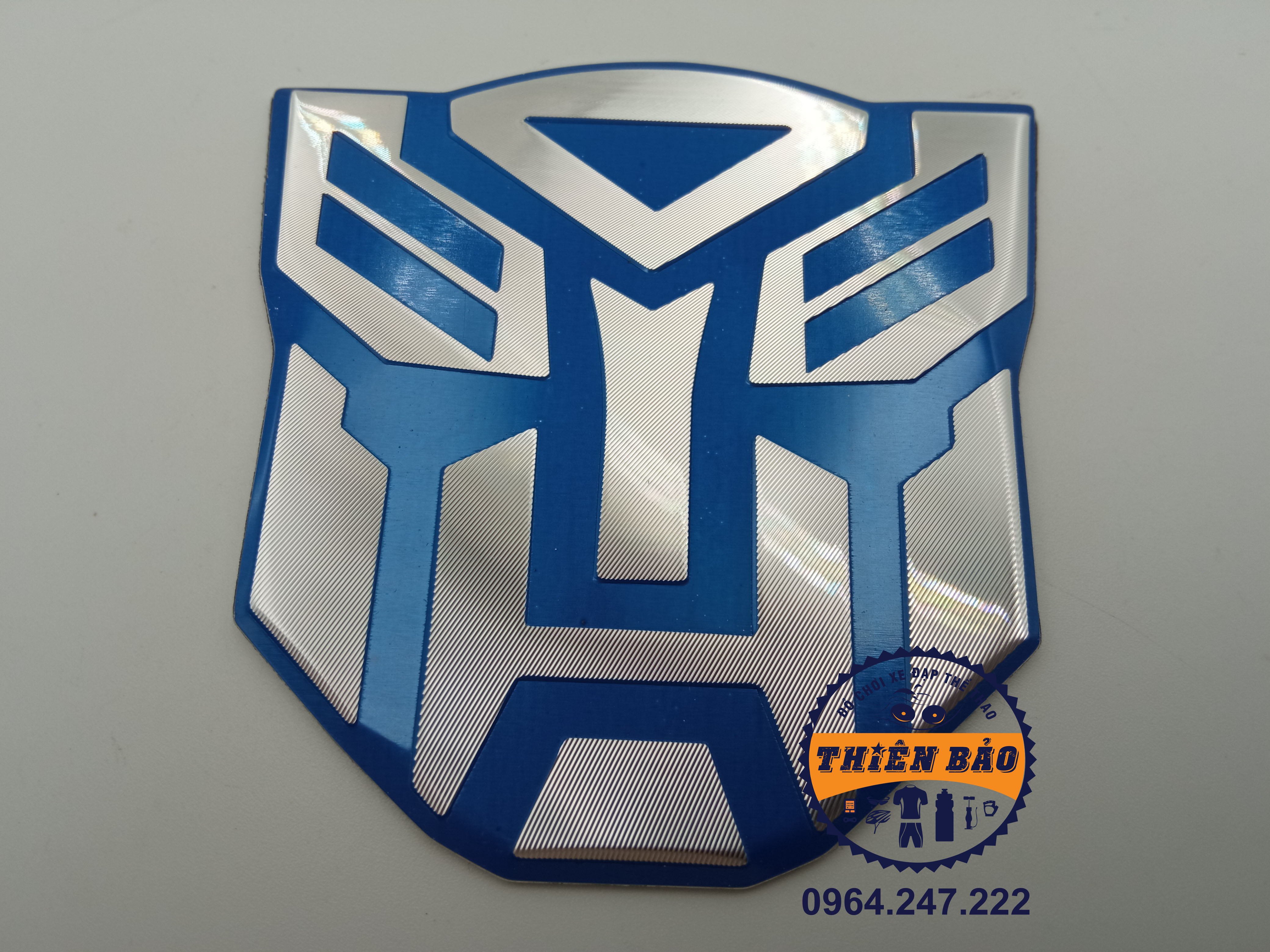 Tem nhôm dán xe Transformer Pro, decal nhôm dán xe size bé Xanh Dương, logo nhôm dán xe Trans Produce không sừng #242