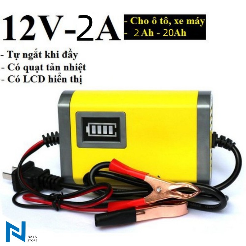 Miễn phí vận chuyển/CODNAYA Bộ sạc bình ắc quy tự động ngắt 12V 2Ah20Ah sạc acquy xe máy xe ô tô có đèn led báo đầy Bộ Sạc Nạp Bình Ac Quy 12V Cho Xe Máy Xe Điện Quạt Tích Điện Dung Lượng 2AH Đến 20AH Tự Ngắt Khi Bình Đầy