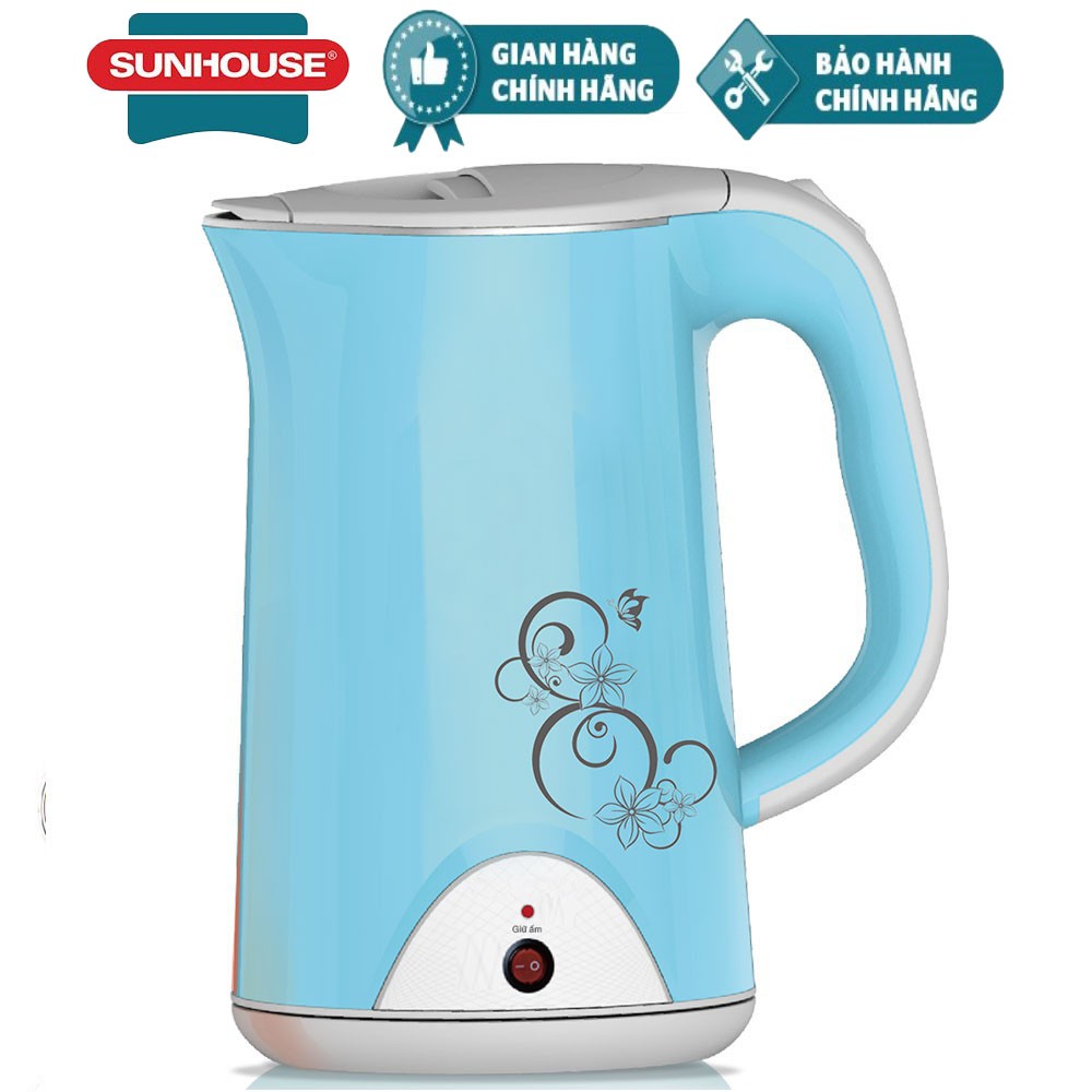 Ấm siêu tốc inox 2 lớp sunhouse shd1388 xanh nhạt