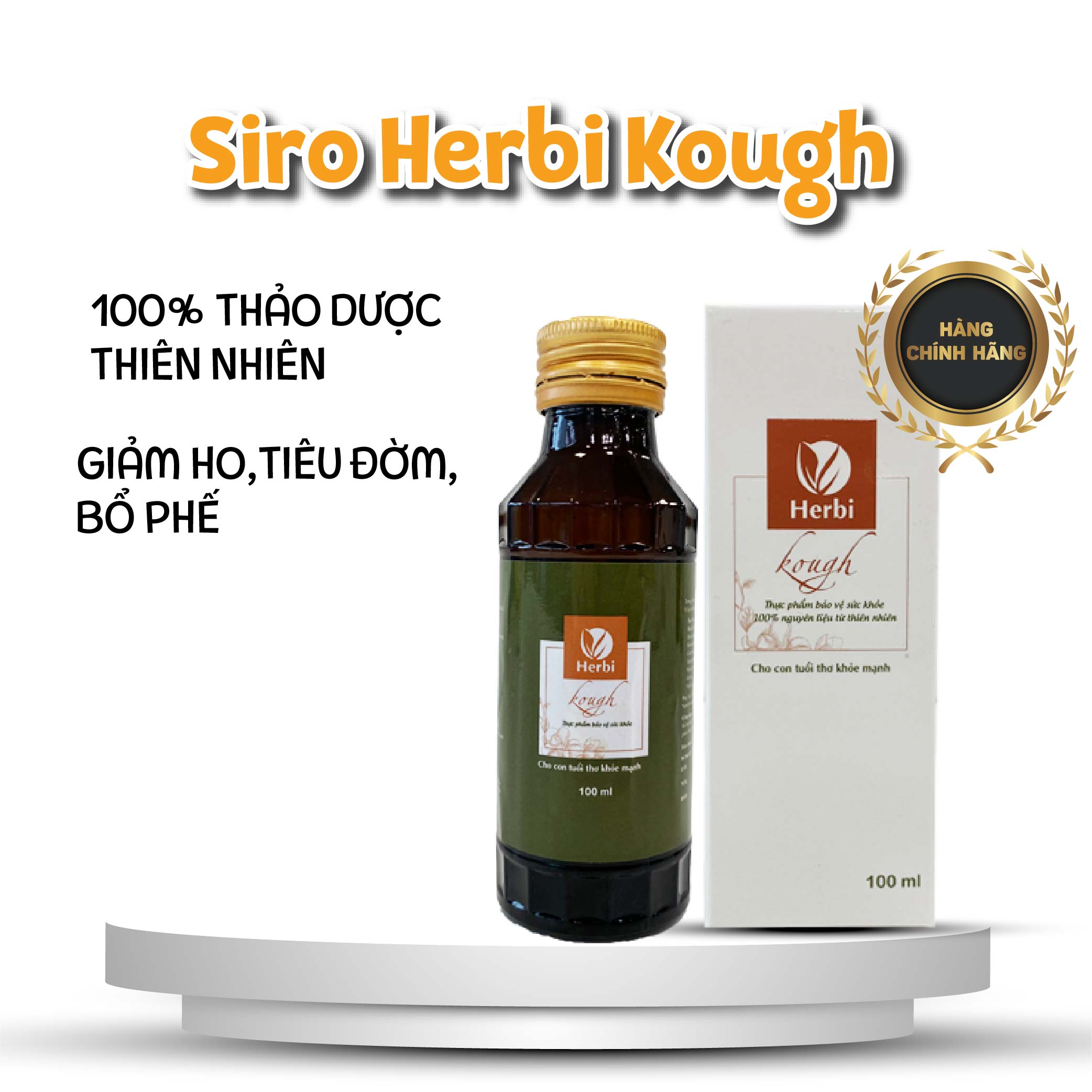 Siro ho thảo dược Herbi Kough 100ml - Giảm ho, tiêu đờm, bổ phế - cho trẻ từ 6 tháng tuổi và người lớn