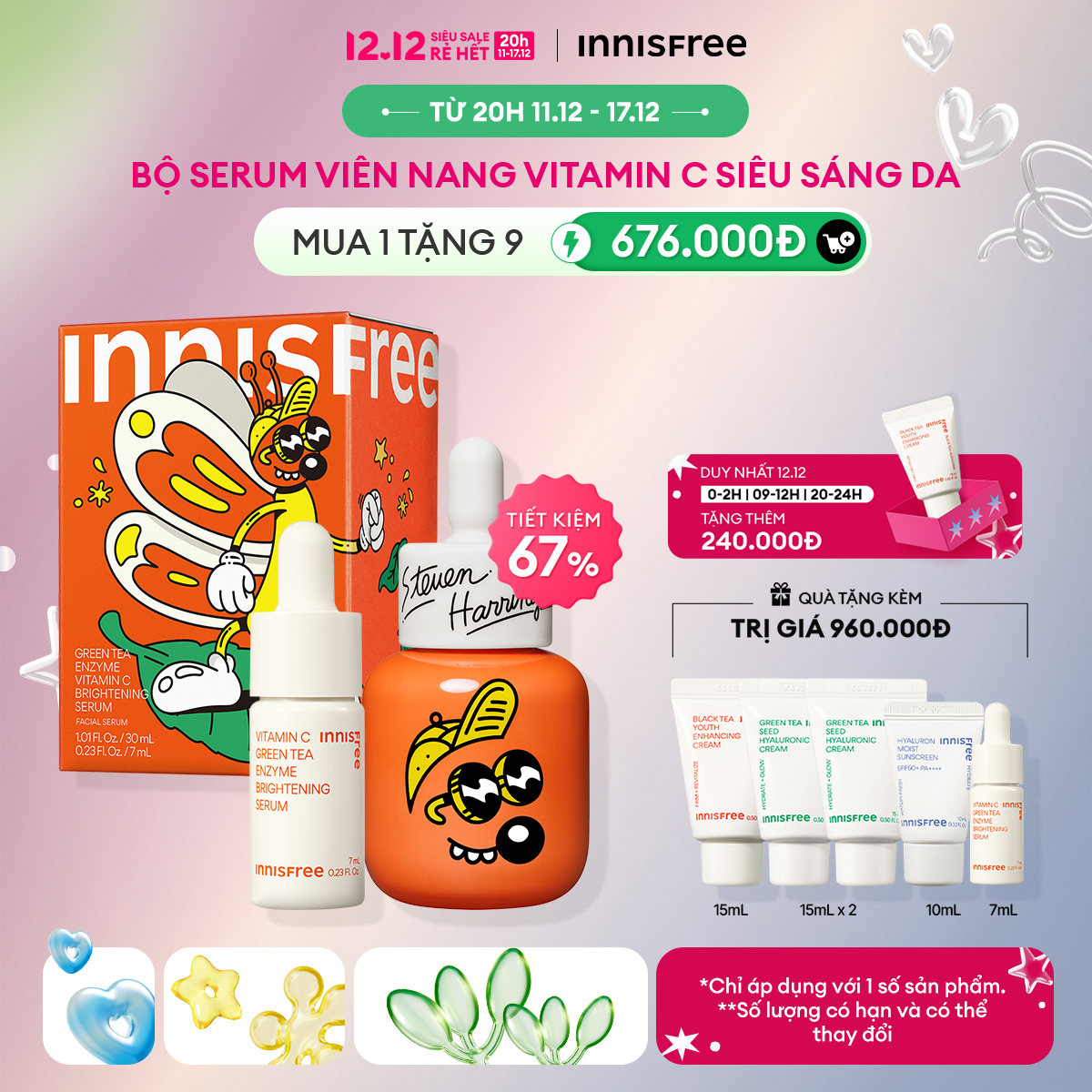 Serum viên nang Vitamin C siêu sáng da INNISFREE Vitamin C Green Tea Enzyme Brightening Serum 30ml