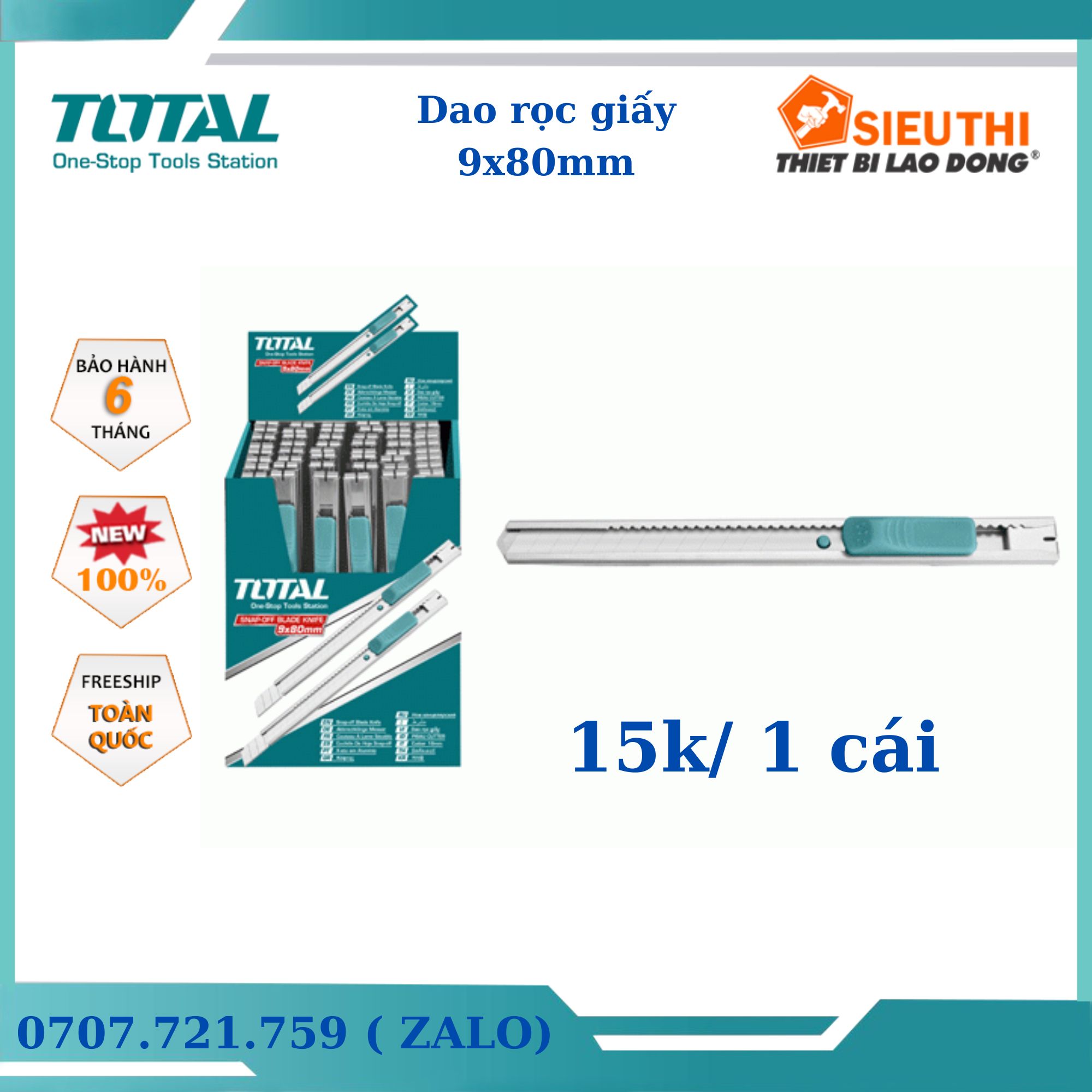 Dao rọc giấy TOTAL THT5110906 kích thước lưỡi 9x80mm, thân thép không gỉ, kèm 1 lưỡi dao, chiều dài 132mm - chính hãng