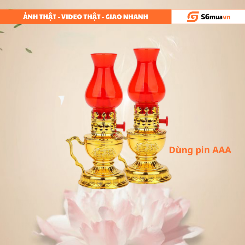 2 Đèn thờ dùng pin không khói có bóng LED trang trí bàn thờ gia tiên