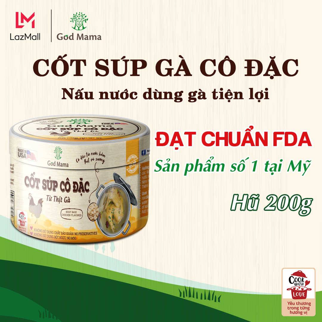 [CP] Cốt súp cô đặc Gà (200g) - Từ Thịt Và Xương Gà - Nấu Hầm Gà Tích Tắc -  Bữa Ăn Gia Đình Tiện Lợi - Đảm Bảo Đầy Đủ Dinh Dưỡng An Toàn Cho Gia Đình Bạn - Tiêu Chuẩn FDA - Thương Hiệu God Mama (200gram)