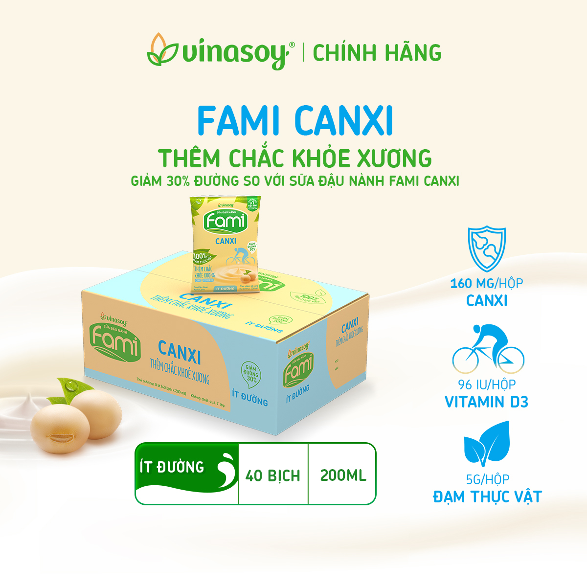 Thùng sữa đậu nành Fami Canxi ít đường