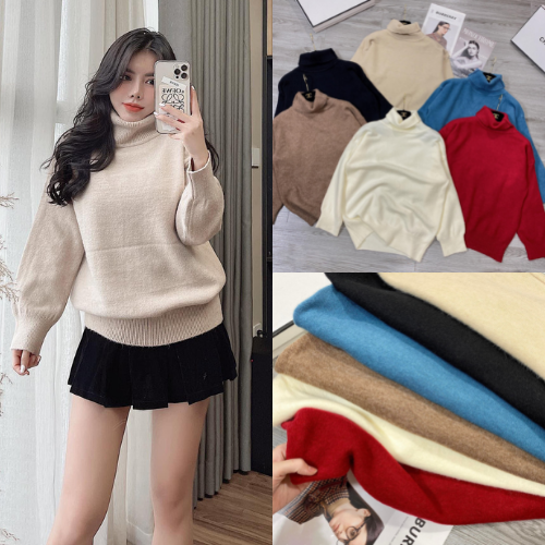 Áo len nữ cổ lọ - áo len lông thỏ cổ lọ , chất len lông thỏ dày mềm mịn