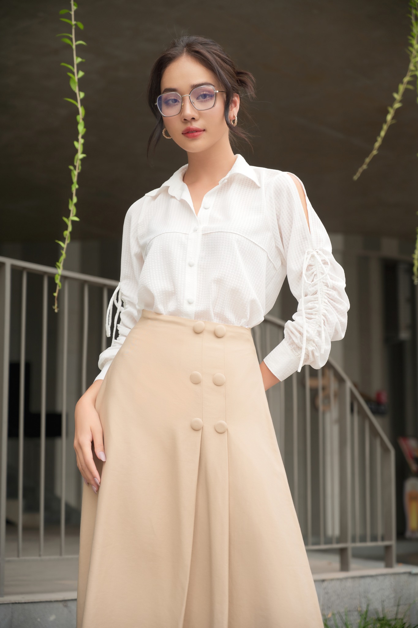 Olv - áo sơ mi ruched sleeve top
