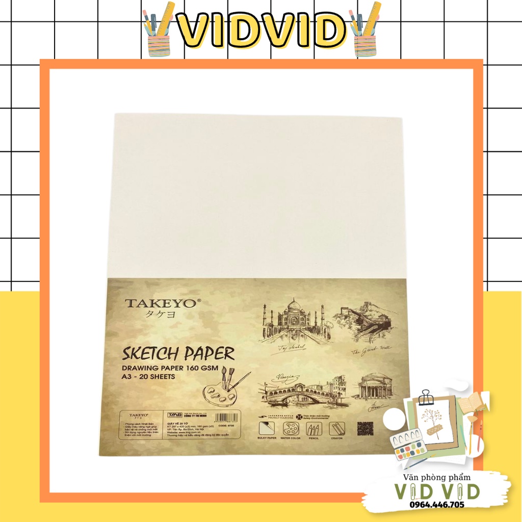Tệp giấy vẽ màu nước size a3, size a4 takeyo sketch paper 20 tờ - đl 160gsm