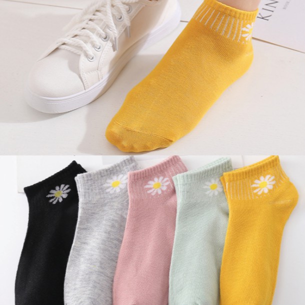 Set 10 đôi tất hoa cúc nữ cổ ngắn kèm túi rút pk t1