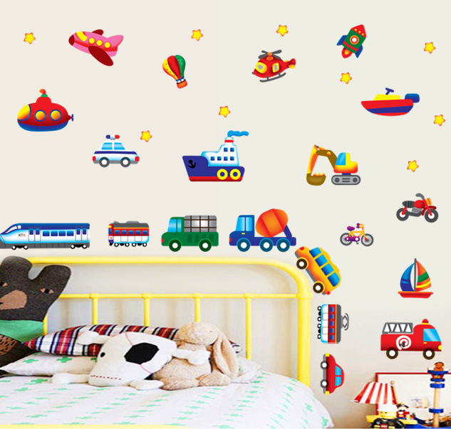 [Hoàn Tiền 10%]Tranh decal dán tường PHƯƠNG TIỆN TIẾNG ANH cho bé - Decal dán tường