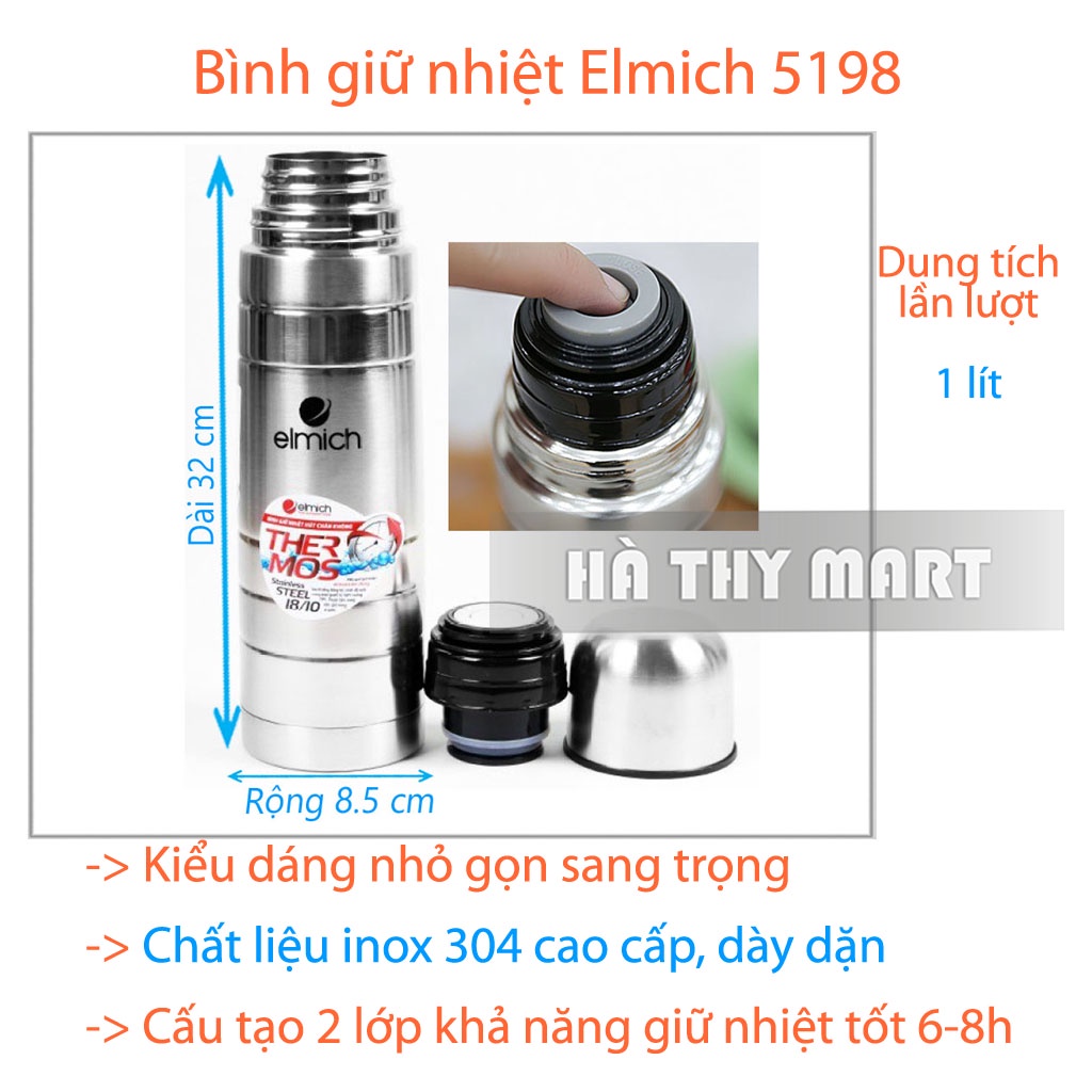 Bình giữ nhiệt inox cao cấp Elmich 5198 1000ml