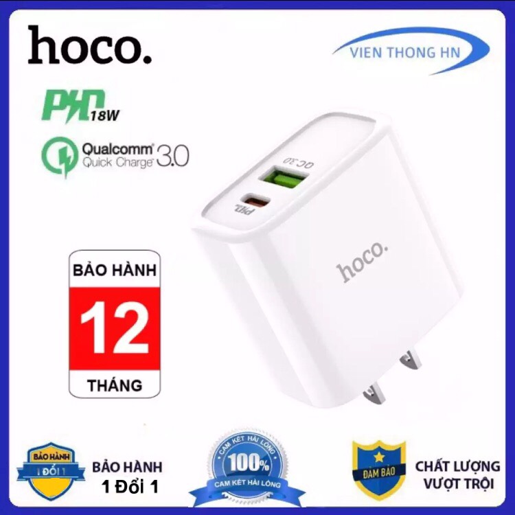 Cốc sạc củ sạc nhanh 2 cổng HOCO C57A - SẠC NHANH PD 18W CHO IP IPAD - SẠC NHANH quick charge 3.0