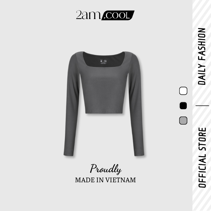 Áo croptop tay dài nữ cổ vuông chất liệu cotton co giãn 4 chiều 2am