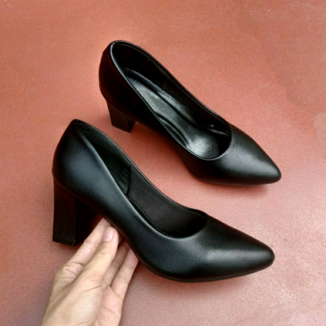 Ảnh thật - Giày cao gót da mềm trơn đế vuông - Giày công sở 5cm, 7cm