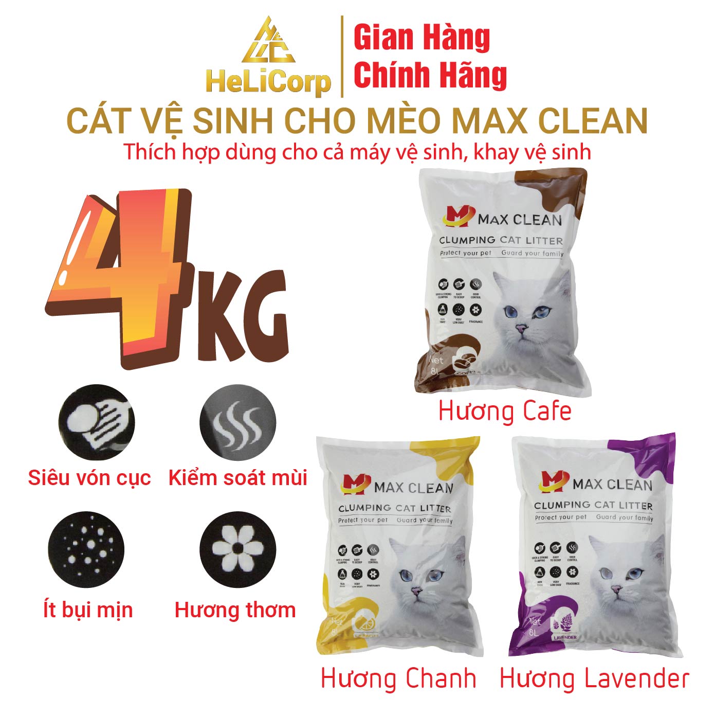 Cát Vệ Sinh Cho Mèo Cát Đất Sét MAX CLEAN Dùng Cho Khay Vệ Sinh Cho Mèo Máy Dọn Vệ Sinh Cho Mèo Siêu Vón Cục Tiết Kiệm Khử Mùi HeLiCorp