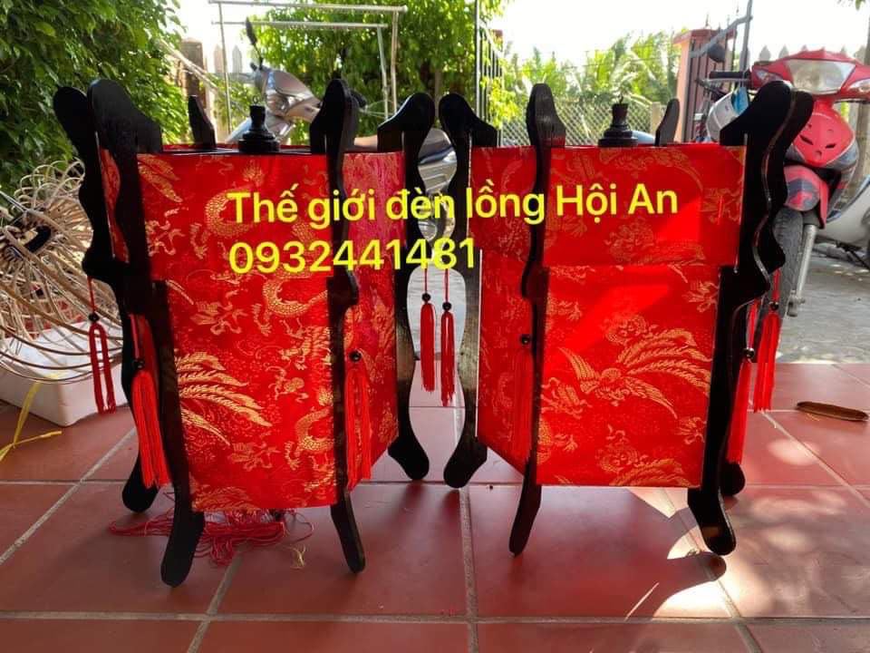 cặp Đèn lồng lục giác Hội An khung gỗ size 40cm Gấm Đỏ