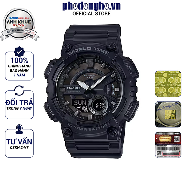 Đồng hồ nam dây nhựa casio anh khuê aeq-110w-1bvdf