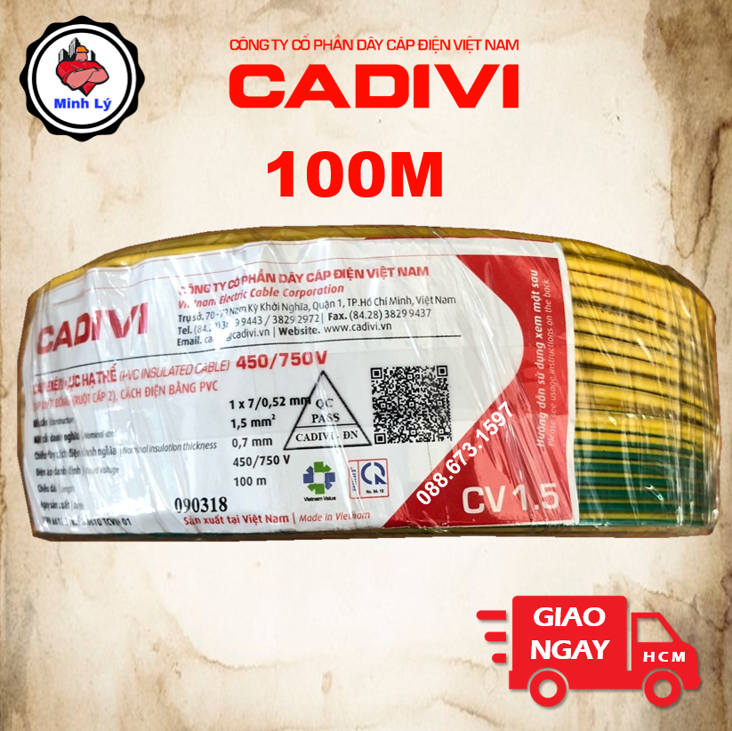 Cuộn 100m dây điện đơn tiếp địa, ter cadivi cv 1.5 tiếp đất cao cấp