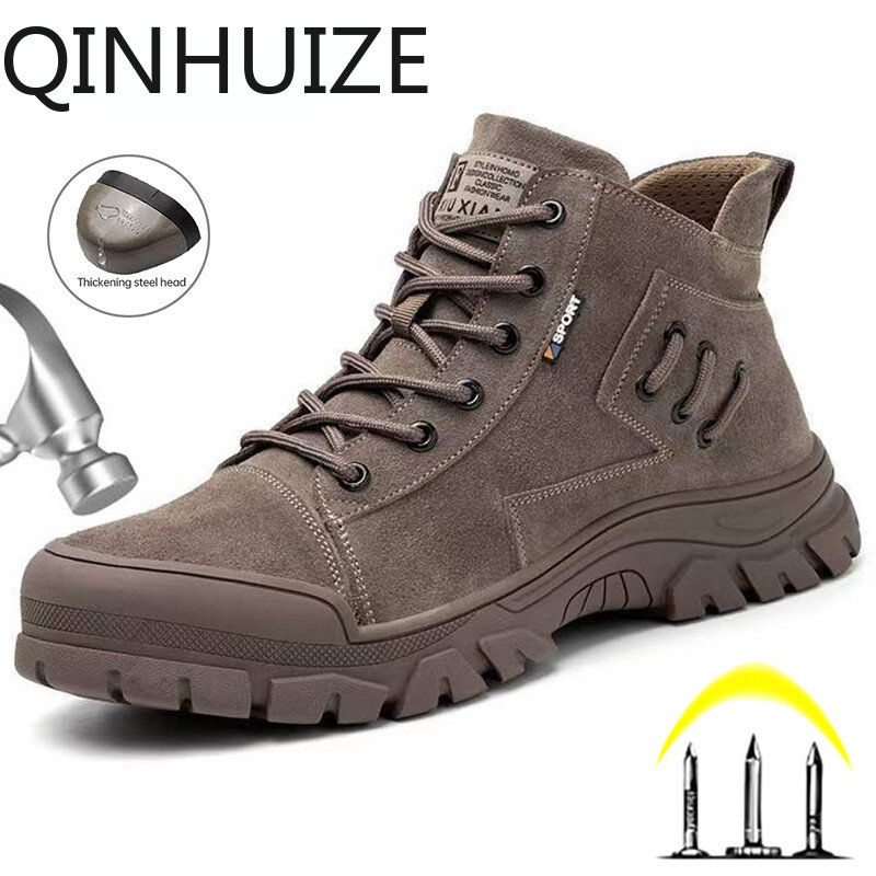 Qinhuize giày bảo hộ lao động cổ cao mới 2022 giày chống lao động cho nam giày bảo hộ lao động xây dựng giày thể thao làm việc mũi thép