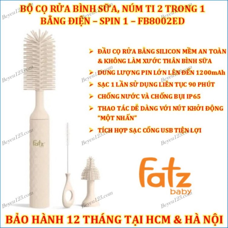Rẻ Vô Địch Spin 1 Bộ Cọ rửa Bình Sữa Núm Ti Điện Fatzbaby Fatz FB8002ED