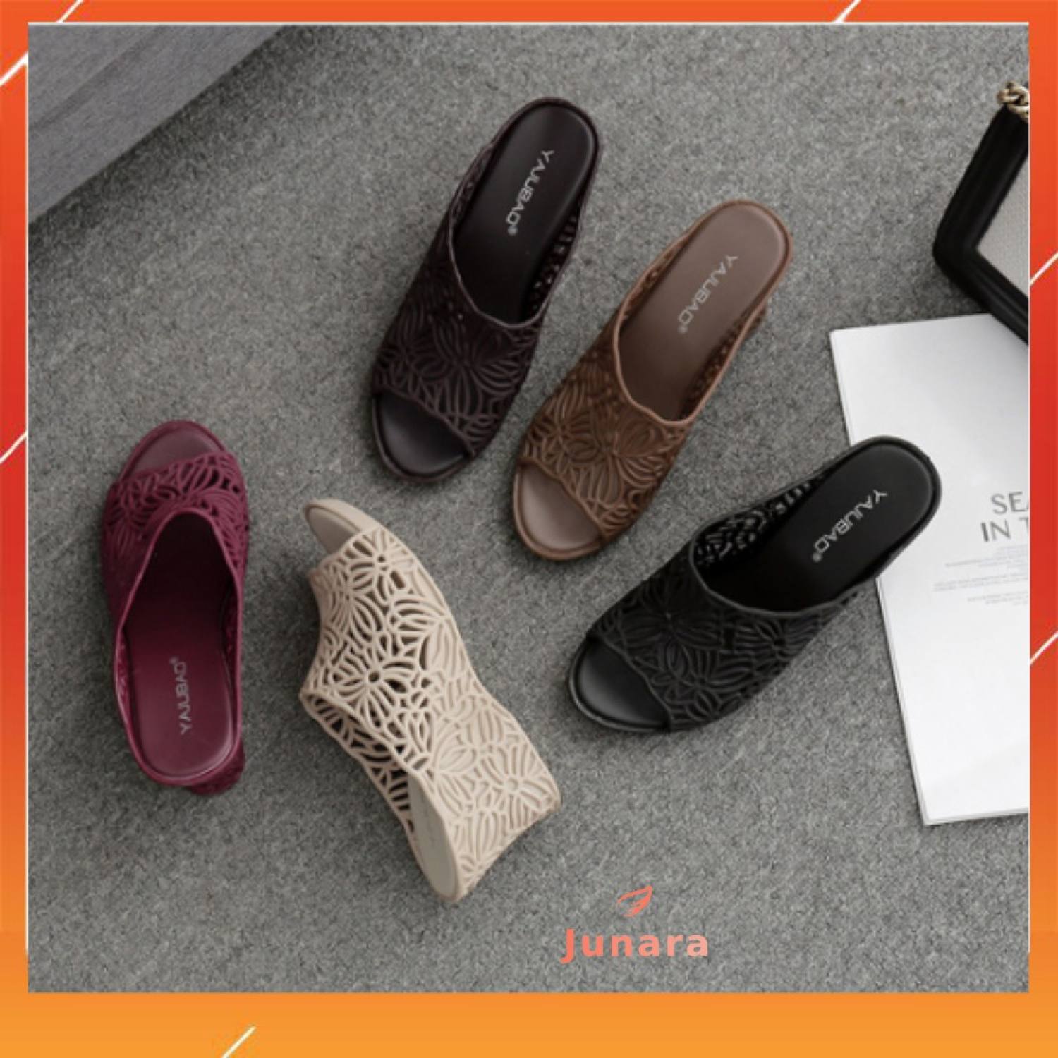 Dép nhựa nữ xinh đế cao 8cm đi mưa tiện dụng