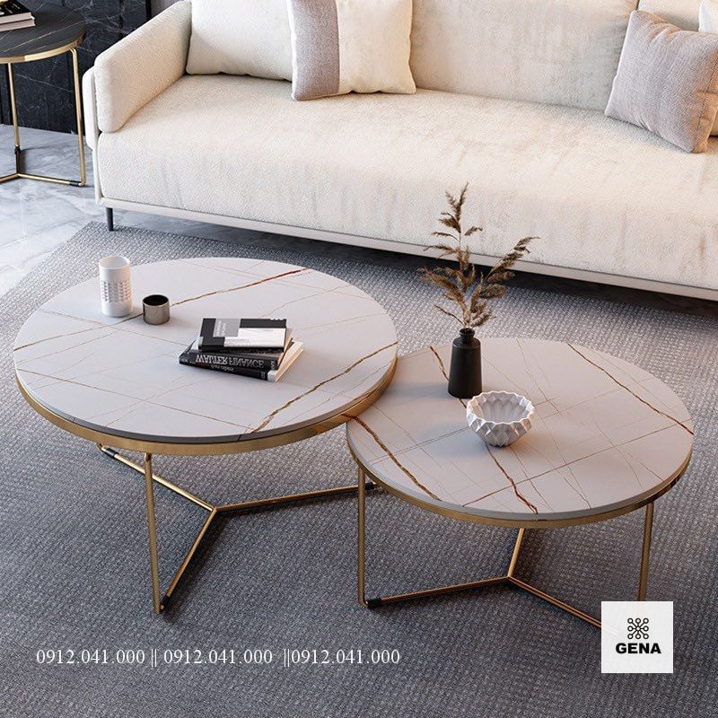 Bàn Sofa Tròn Đôi Mặt Đá Ceramic Viola