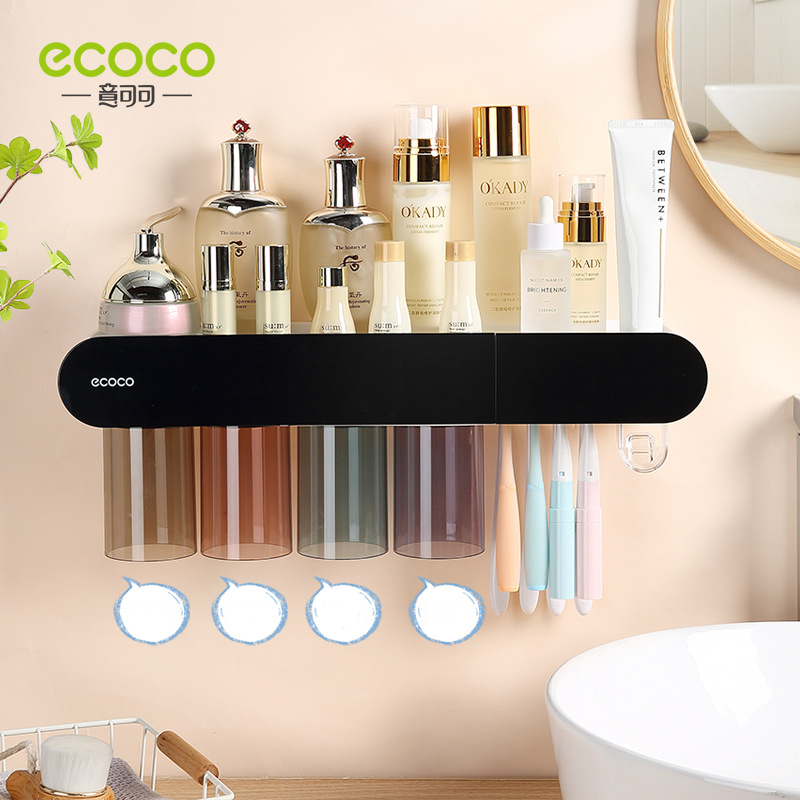 Bộ nhả kem đánh răng tự động ecoco,kệ nhà tắm dán tường kèm cốc đánh răng