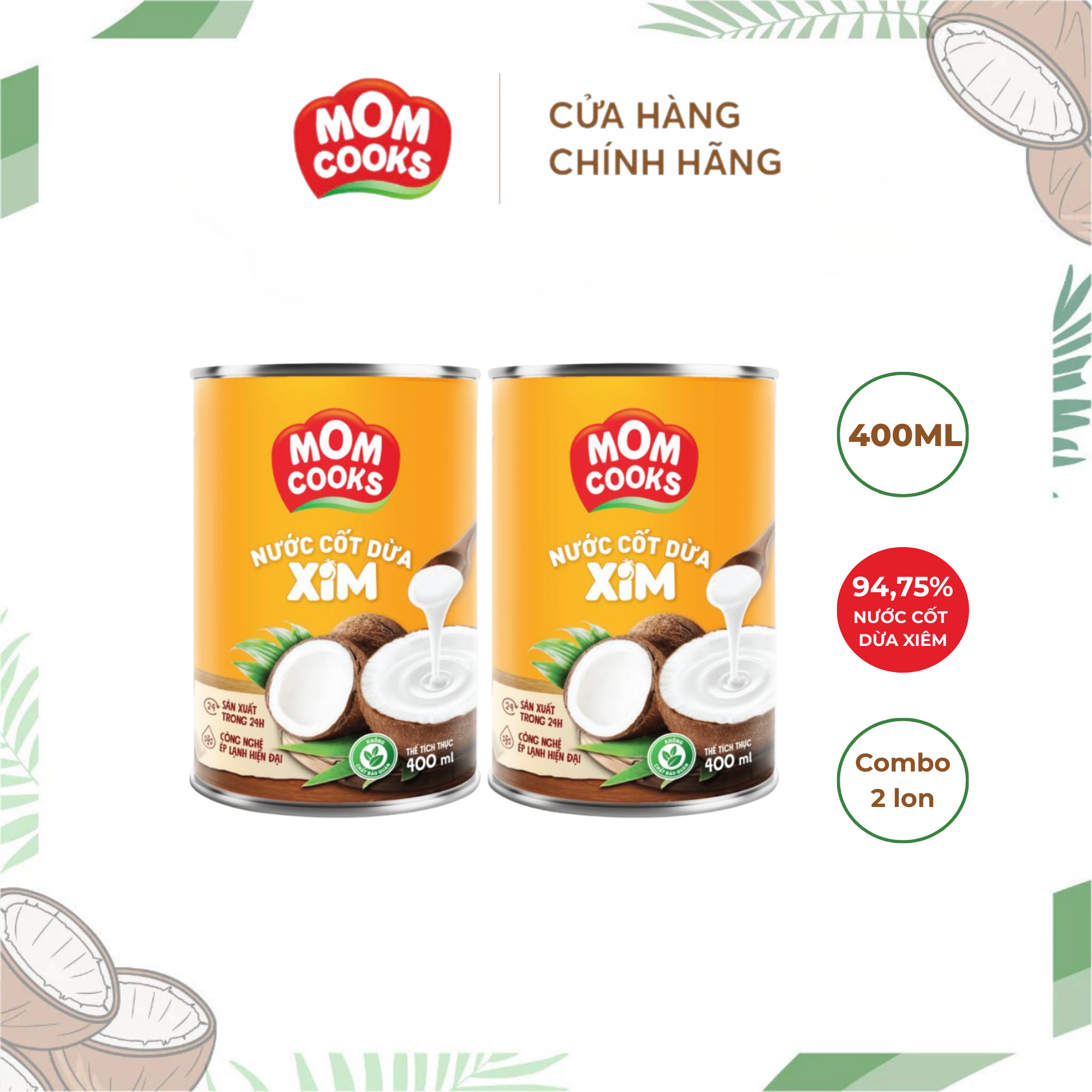 Combo 2 lon Nước cốt dừa Mom Cooks 400ml/lon