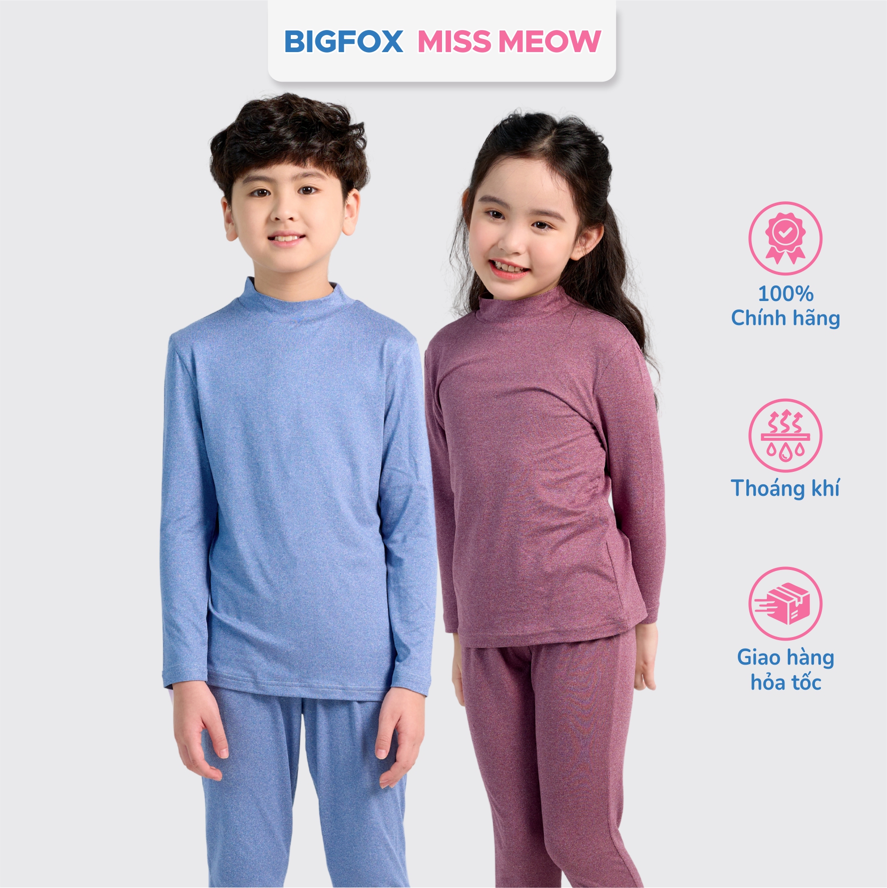 Bộ đồ ngủ giữ nhiệt cho bé trai bé gái BIGFOX MISS MEOW size đại dài tay thu đông cổ cao cỡ trẻ em 3 4 5 6 7 8 9 10 11 12 13 14 15 tuổi