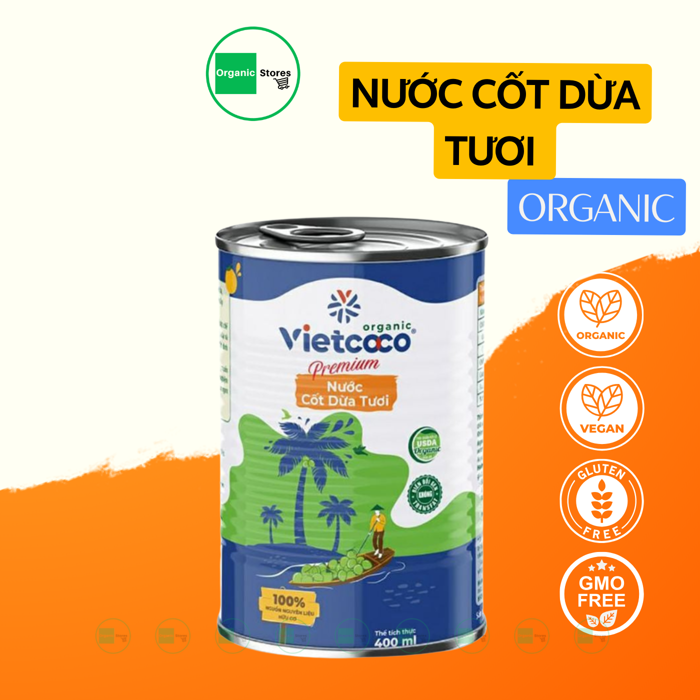 Nước cốt dừa tươi Organic thuần chay 400ml Vietcoco Coconut Milk - Ăn Kiêng - Ăn Chay - Organicstores