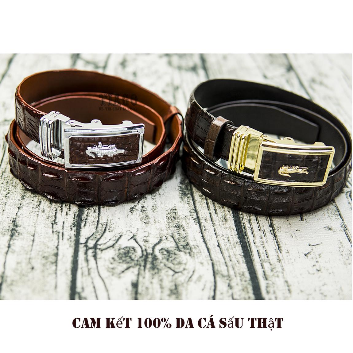 Thắt Lưng Dây Nịt Nam Da Cá Sấu tự nhiên thật Khóa Tự động Cao Cấp - Đồ Da TIAGO