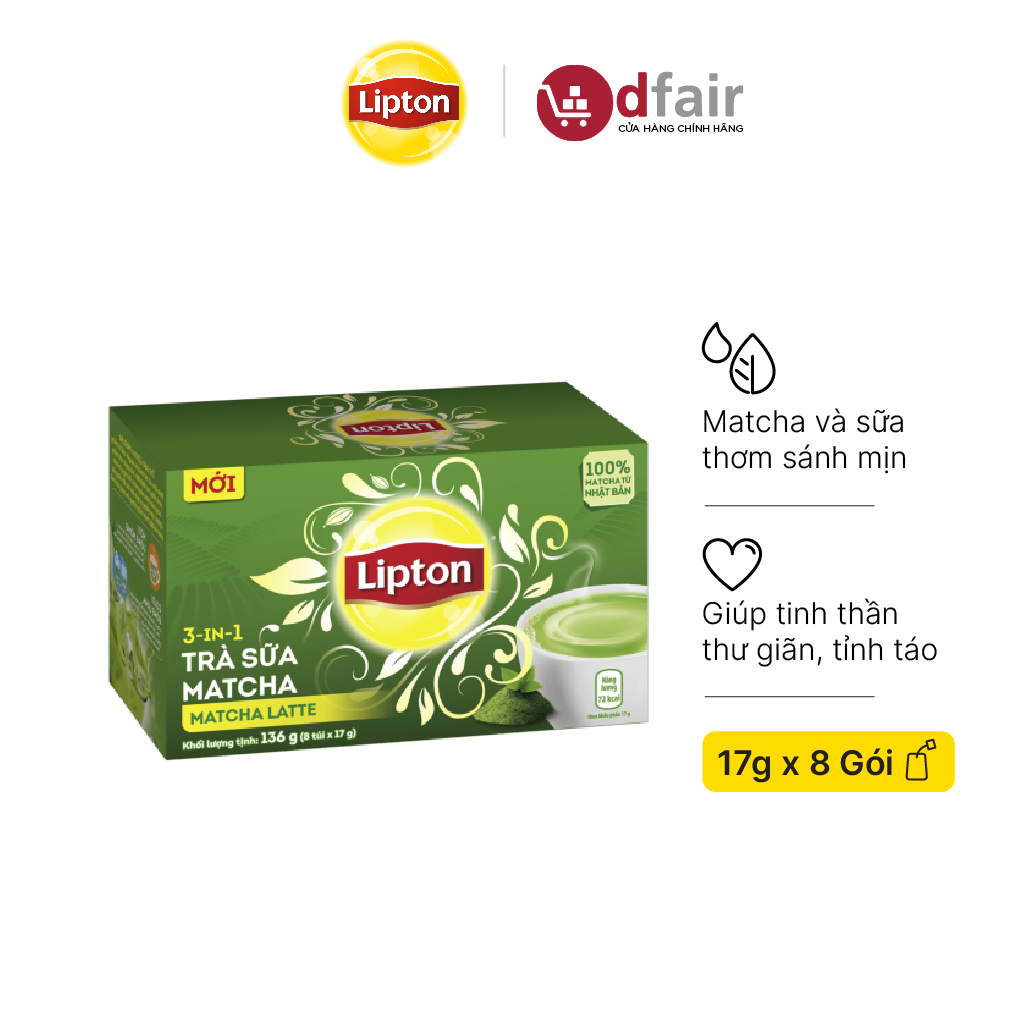 Hộp 8 Gói Trà Sữa Lipton - Vị Matcha 17g/gói