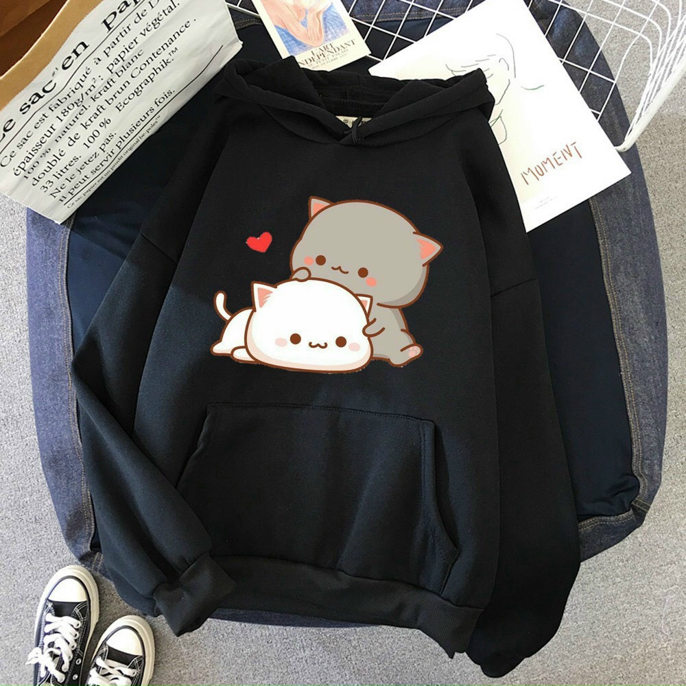 ÁO KHOÁC NỈ HOODIE UNISEX IN STICKER MÈO SIÊU CUTE VẢI NỈ DÀY DẶN DÁNG RỘNG MŨ LIỀN CÁ TÍNH
