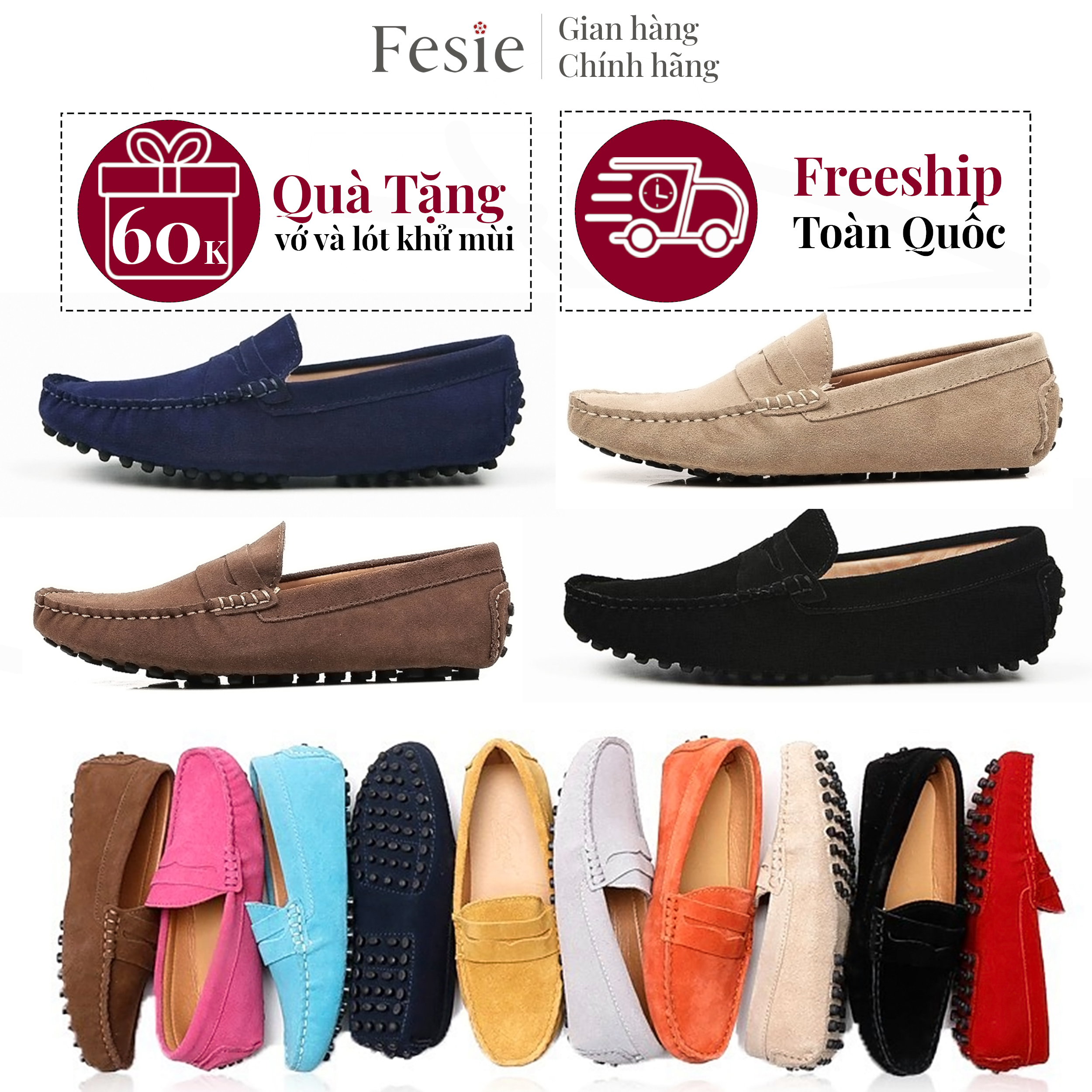 Giày Lười Nam Da Bò Lộn Đẹp, Giày Mọi Màu Đen, Nâu, Xanh, Xám - Moccasin shoe