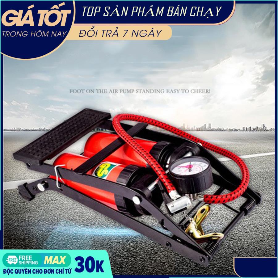 Bơm hơi dùng chân 2 ống nén khí High Pressure Foot Pump (Lớn) -Bơm hơi đạp chân mini 2 ống bơm ô tô xe máy - Bơm đạp chân mini ô tô, xe máy