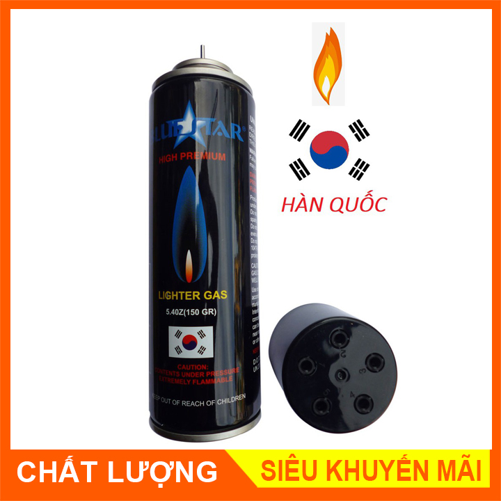Bình gas Blue Sky 150g bơm bật lửa hộp quẹt tặng kèm 5 đầu bơm đa năng, Bình gas Hàn Quốc dùng bơm sạc gas cho bật lửa, hộp quẹt