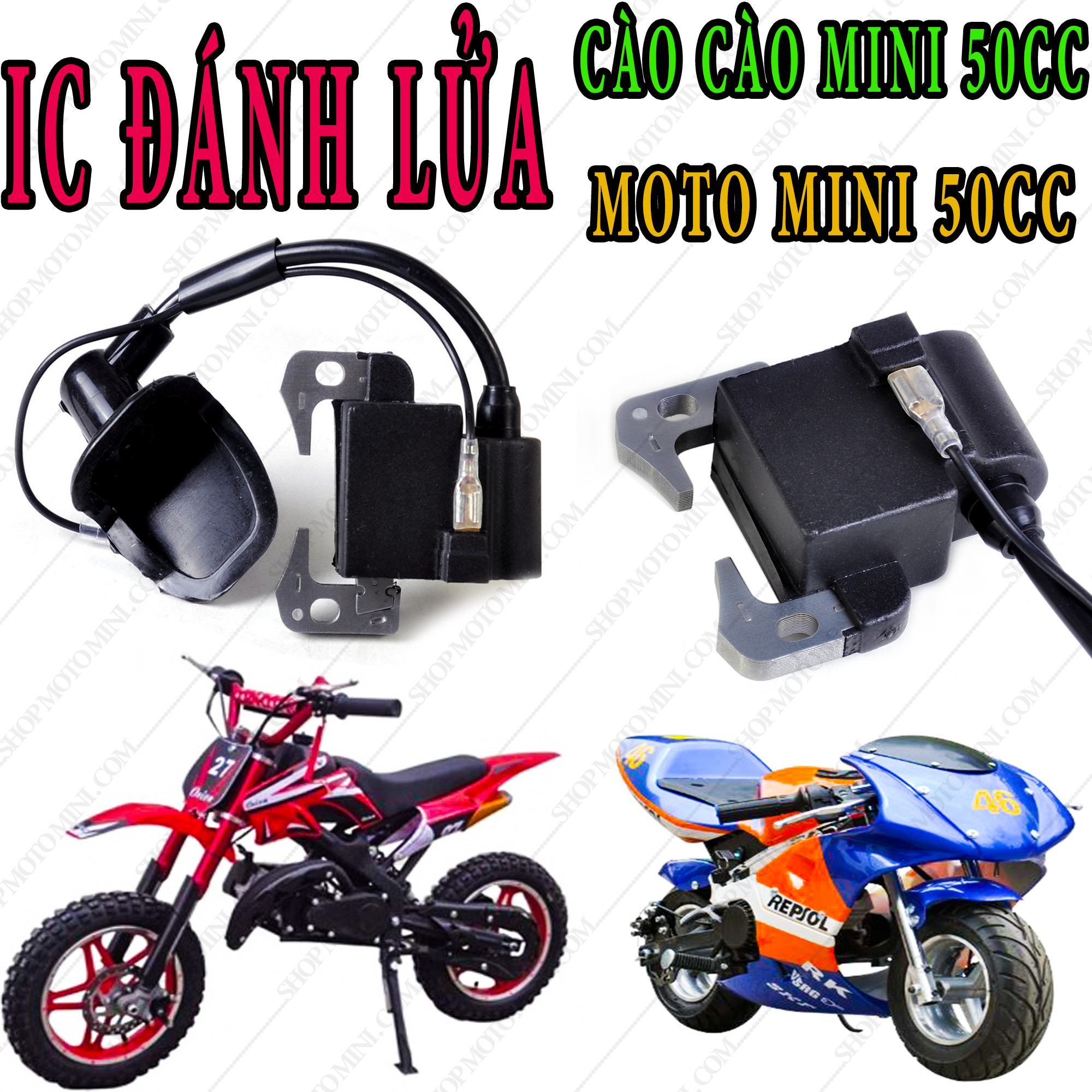 IC đánh lửa mobin lửa xe cào cào mini 50cc | Cuộn lửa mô bin IC sườn xe moto mini 49cc | Xe gắn máy cắt cỏ 2 thì