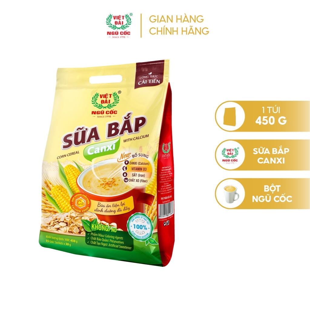 Bột ngũ cốc Sữa bắp Canxi Việt Đài túi 450g
