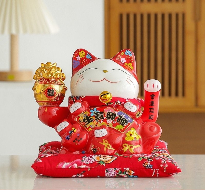 Mèo thần tài Đại Cát Đỏ Vàng May Mắn