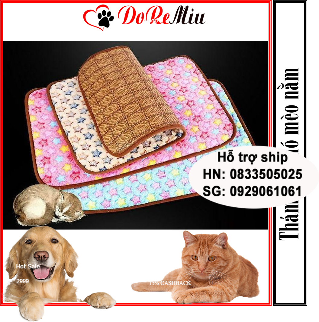 Doremiu- Thảm cho chó mèo bằng vải nhung ấm áp có 2 mặt cho mùa đông và mùa hè (3 màu)